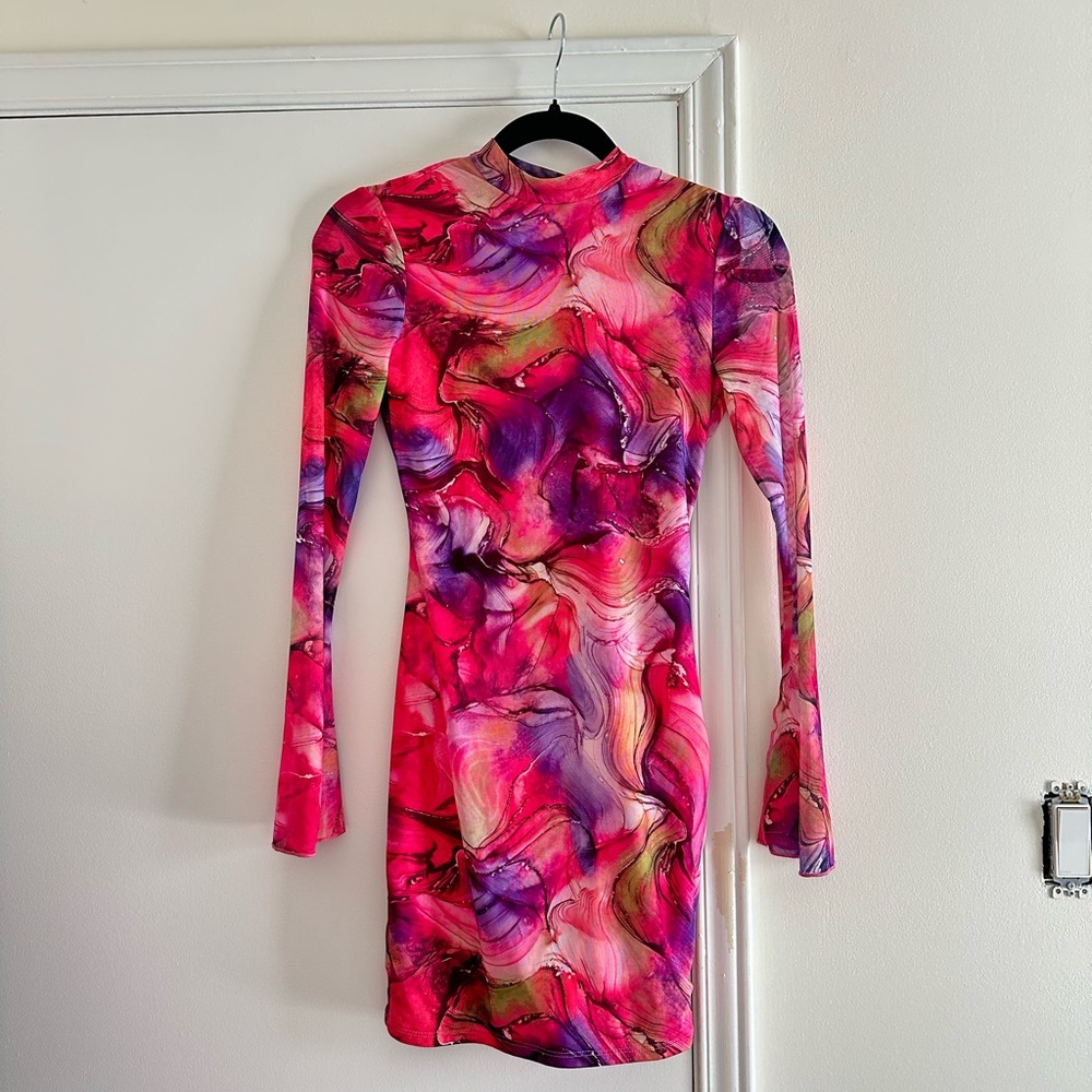 High Neck Open Back Mini Dress